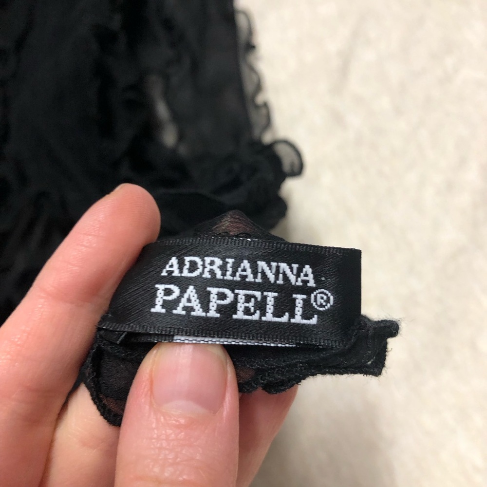 Adrianna Papell 100% Silk Black Ruffle Shawl Wrap Scarf Wedding Whimsigoth Witch - Picture 3 of 6